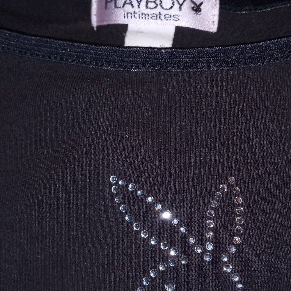 🔥SALE!!! 💋Vintage PLAYBOY Intimates Black CAMI & BOYSHORT w/RHINESTONE 🐇logo - Picture 3 of 10
